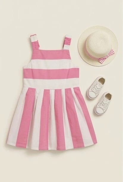 Pink & White Striped Cotton Baby Frock