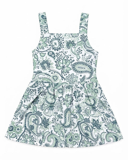 Baby Girl Classic Sage Green & White Paisley Sundress - Mashoom Janan