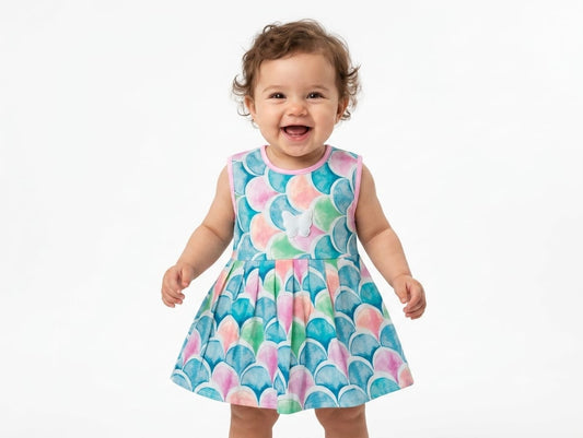 Baby Girl Mermaid Scale Print Party Frock - Mashoom Janan