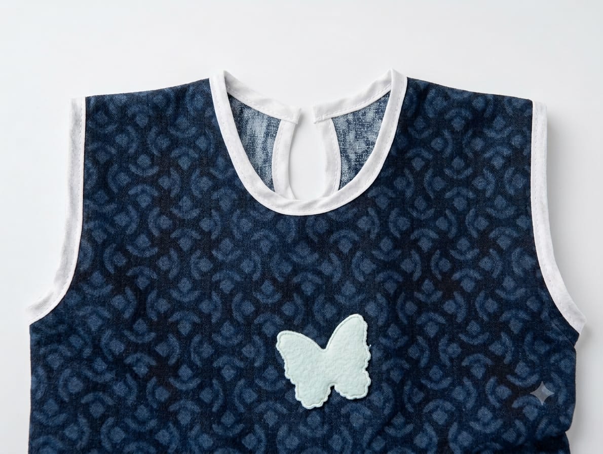 Baby Girl Navy Blue Denim Look Frock - styled on baby model - Mashoom Janan