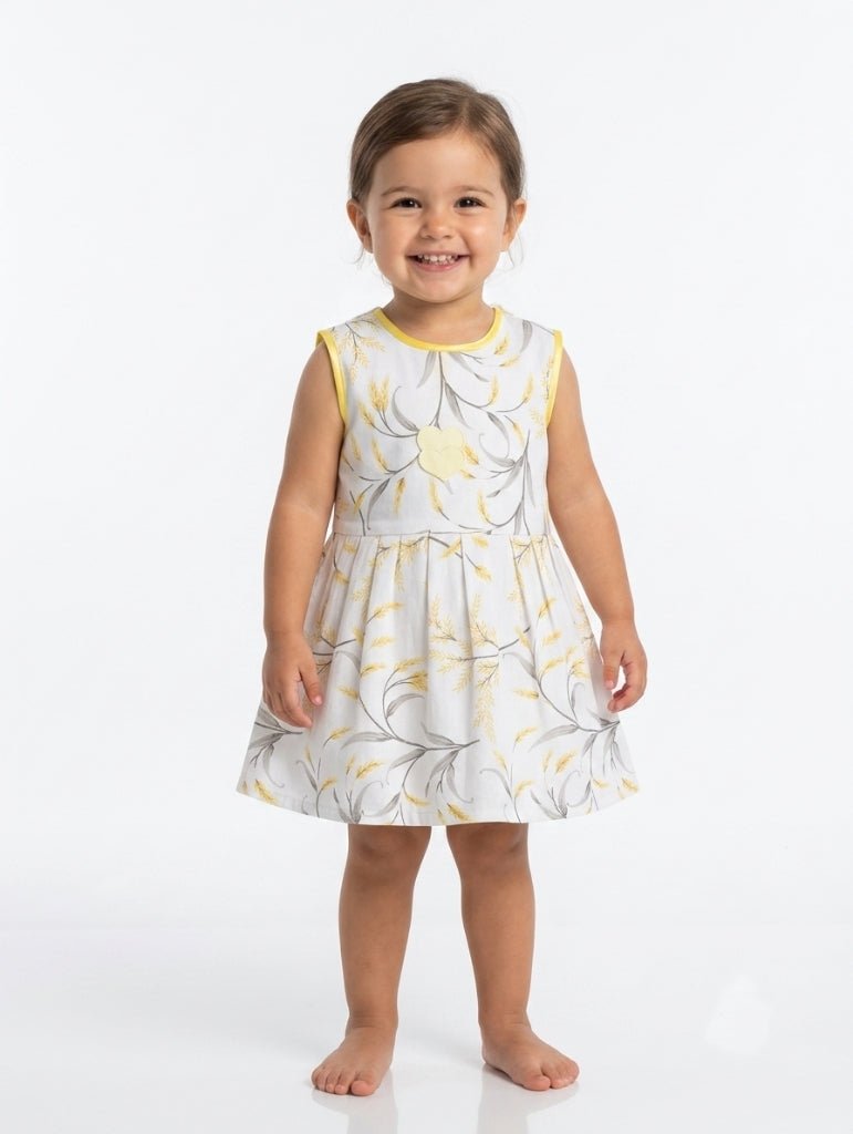 Baby Girl Summer Wheat Branch Floral Frock - Mashoom Janan