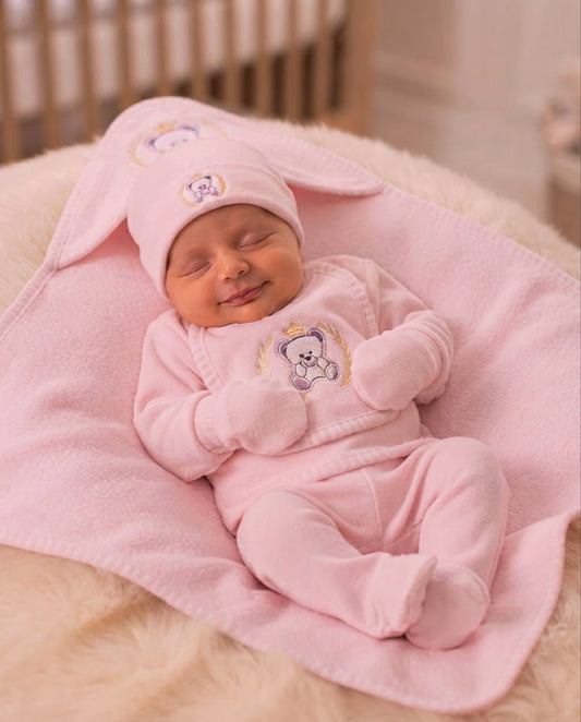 Newborn Baby Luxury Complete 6-Piece Gift Set with Hooded Wrapper (Teddy Bear) - Mashoom Janan