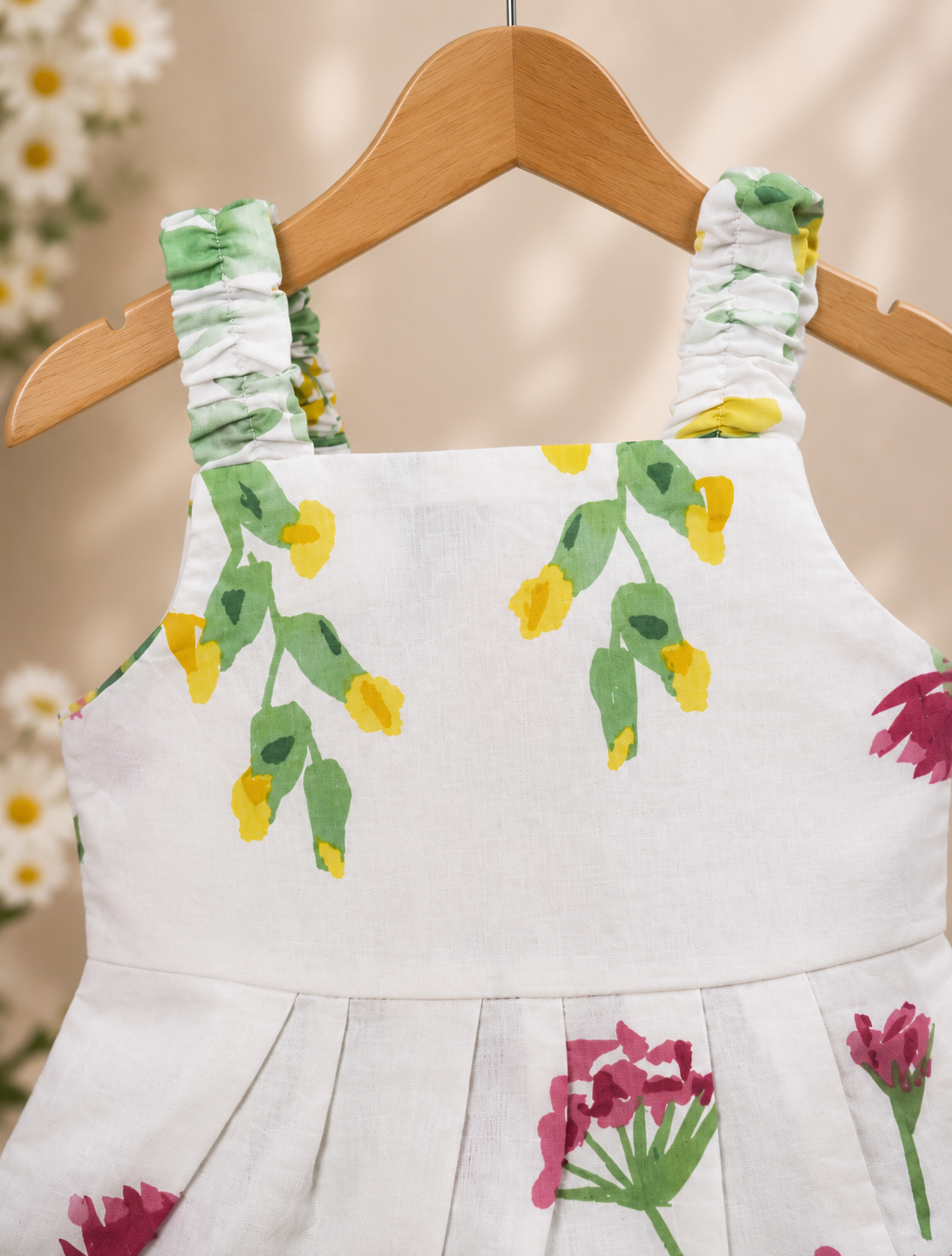 Girls Floral Print Summer Dress | White Cotton Sundress