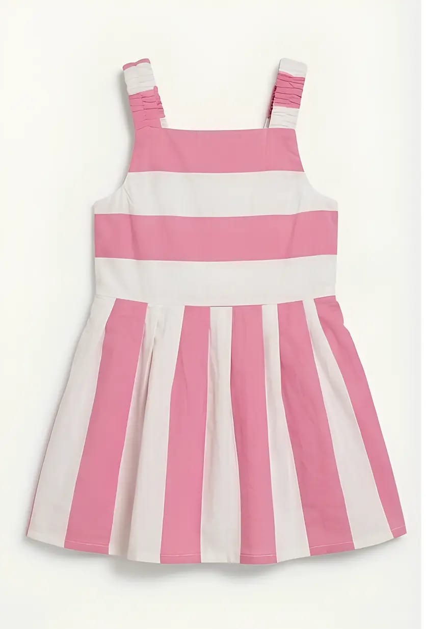 Pink & White Striped Cotton Baby Frock