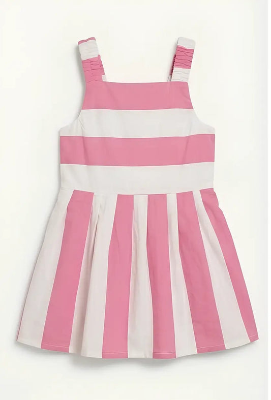 Pink & White Striped Cotton Baby Frock