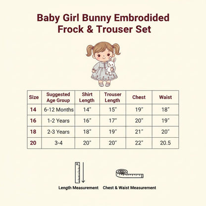 Baby Girl Bunny Embroidered Frock & Trouser Set - Mashoom Janan