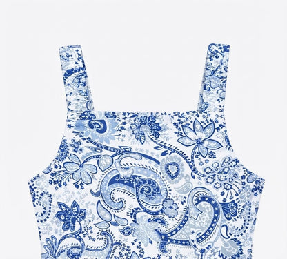 Baby Girl Classic Blue & White Paisley Sundress - Mashoom Janan