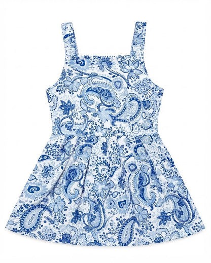 Baby Girl Classic Blue & White Paisley Sundress - Mashoom Janan