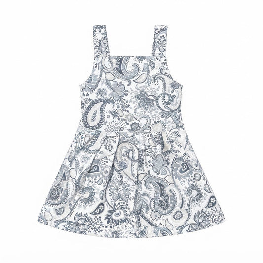 Baby Girl Classic Grey & White Paisley Sundress - Mashoom Janan