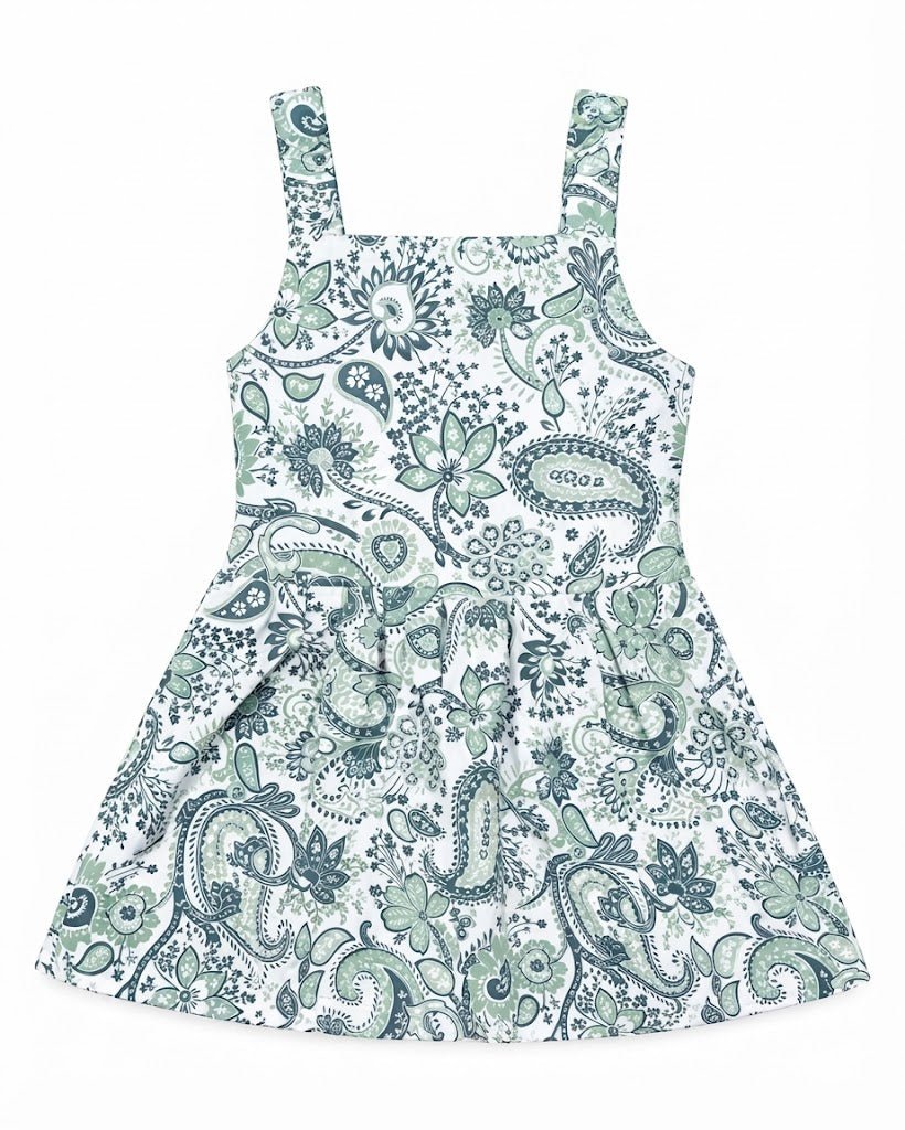 Baby Girl Classic Sage Green & White Paisley Sundress - Mashoom Janan