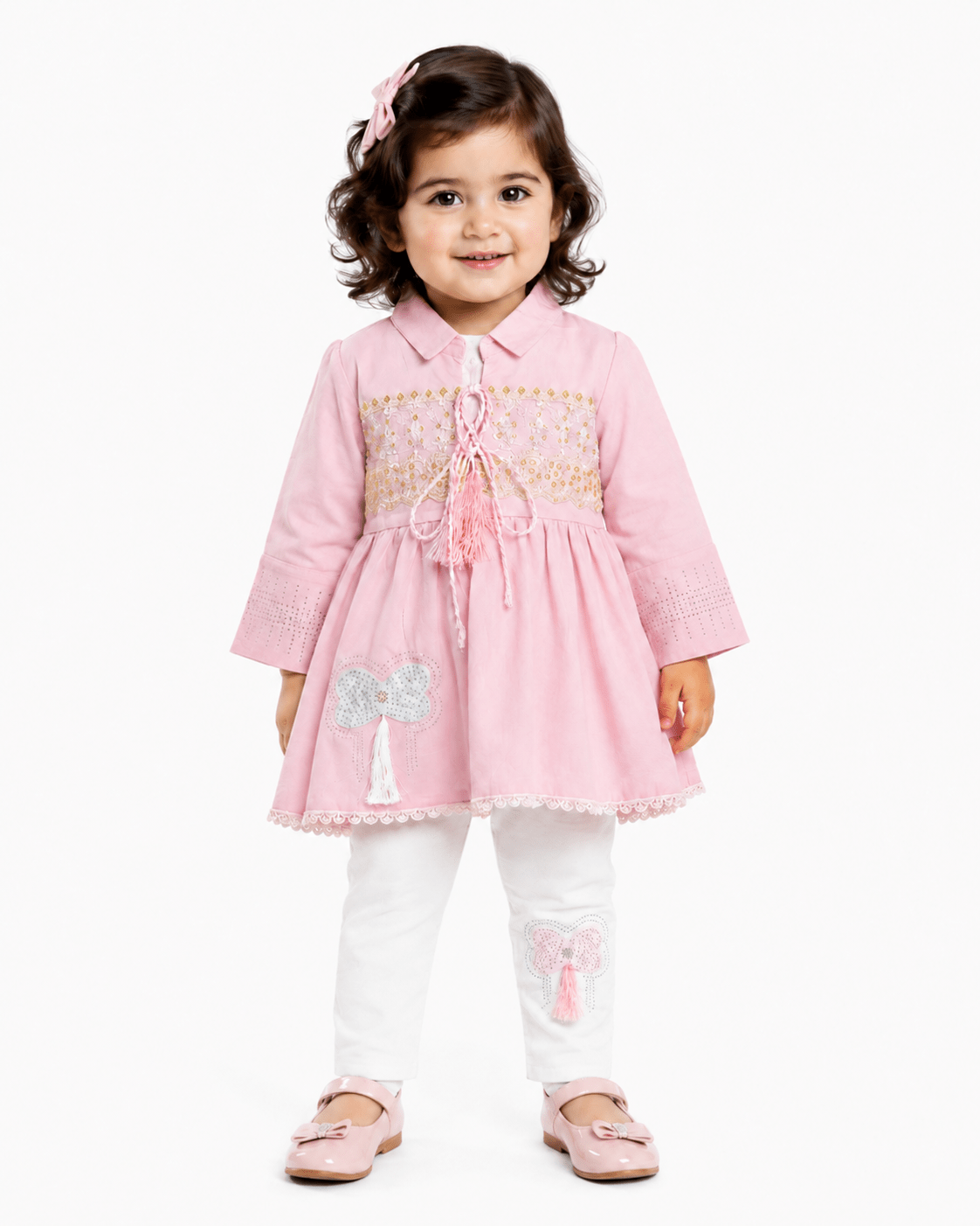 Baby Girl Festive Ethnic Co-ord Pastel Embroidered - front view - Mashoom Janan