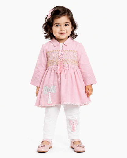 Baby Girl Festive Ethnic Co-ord Pastel Embroidered - front view - Mashoom Janan