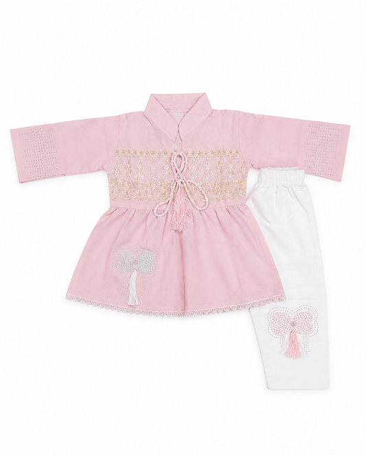 Baby Girl Festive Ethnic Co-ord Pastel Embroidered - close-up of embroidery - Mashoom Janan