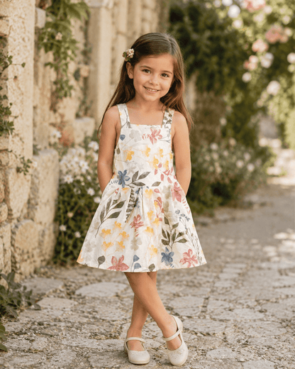 Baby Girl Floral Garden Print Cotton Frock - front view - Mashoom Janan