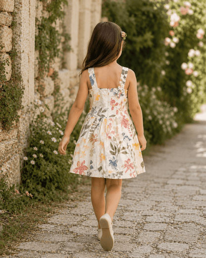 Baby Girl Floral Garden Print Cotton Frock - close-up of fabric and print - Mashoom Janan