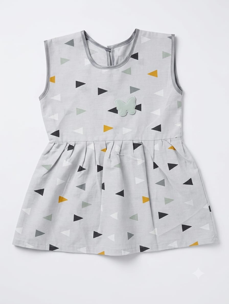Baby Girl Geometric Triangle Print Frock - Mashoom Janan
