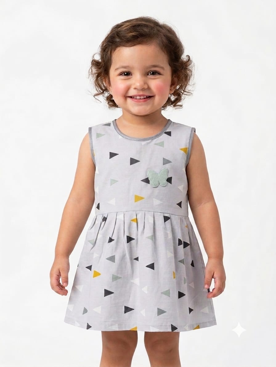 Baby Girl Geometric Triangle Print Frock - Mashoom Janan