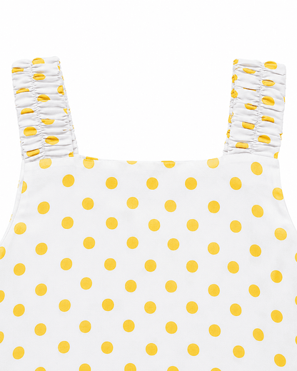 Baby Girl Gray & Yellow Polka Dot Sleeveless Frock - Mashoom Janan