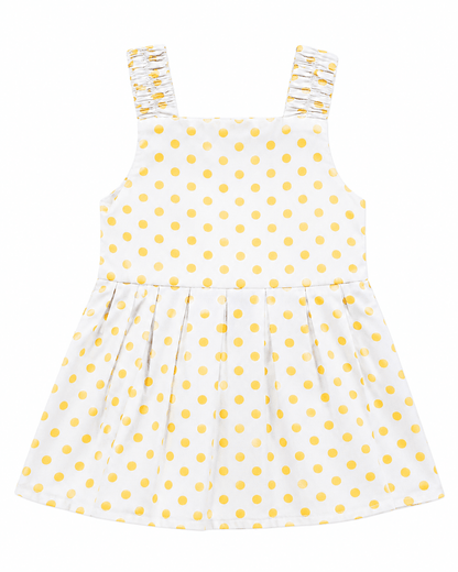 Baby Girl Gray & Yellow Polka Dot Sleeveless Frock - Mashoom Janan