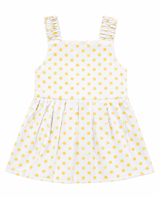 Baby Girl Gray & Yellow Polka Dot Sleeveless Frock - Mashoom Janan