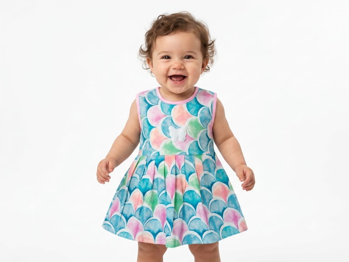 Baby Girl Mermaid Scale Print Party Frock - Mashoom Janan