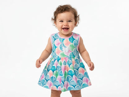 Baby Girl Mermaid Scale Print Party Frock - Mashoom Janan