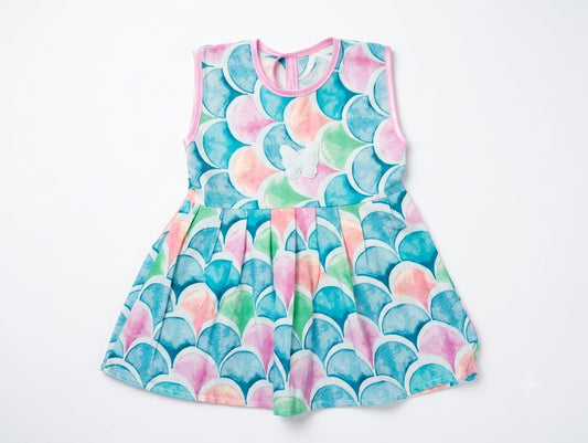 Baby Girl Mermaid Scale Print Party Frock - Mashoom Janan