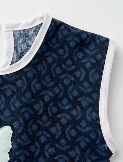 Baby Girl Navy Blue Denim Look Frock - Mashoom Janan