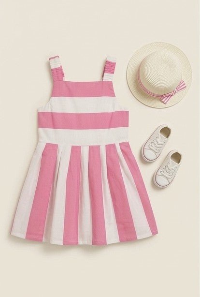Baby Girl Pink Sugar Stripe Summer Frock - Mashoom Janan