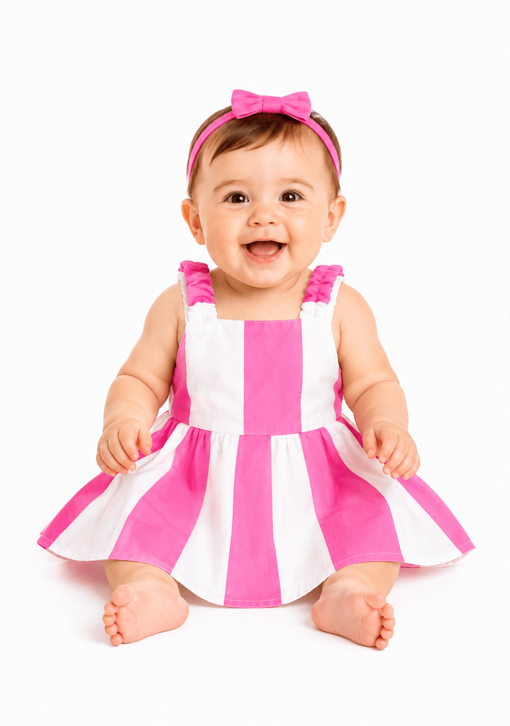 Baby Girl Pink Sugar Stripe Summer Frock - Mashoom Janan