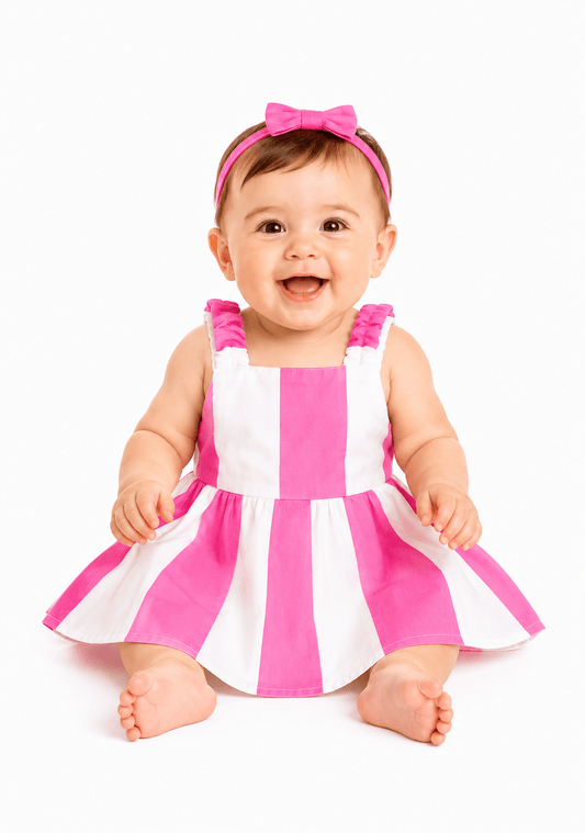 Baby Girl Pink Sugar Stripe Summer Frock - Mashoom Janan