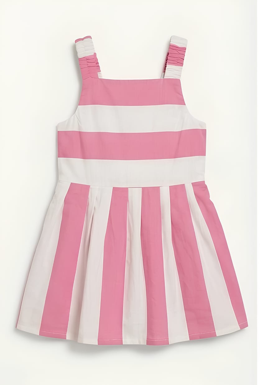 Baby Girl Pink Sugar Stripe Summer Frock - Mashoom Janan
