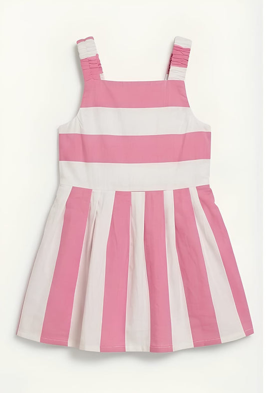 Baby Girl Pink Sugar Stripe Summer Frock - Mashoom Janan
