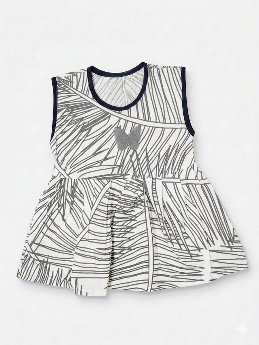 Baby Girl Sleeveless Tropical Leaf Print Frock - Mashoom Janan
