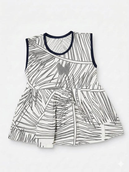 Baby Girl Sleeveless Tropical Leaf Print Frock - Mashoom Janan