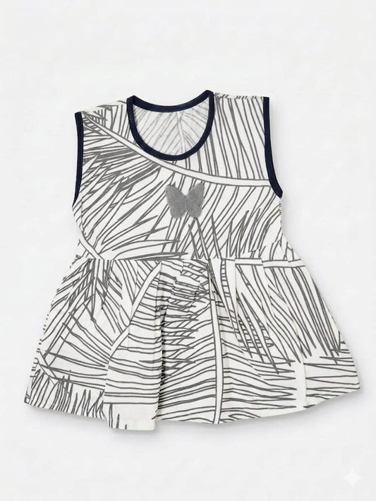 Baby Girl Sleeveless Tropical Leaf Print Frock - Mashoom Janan