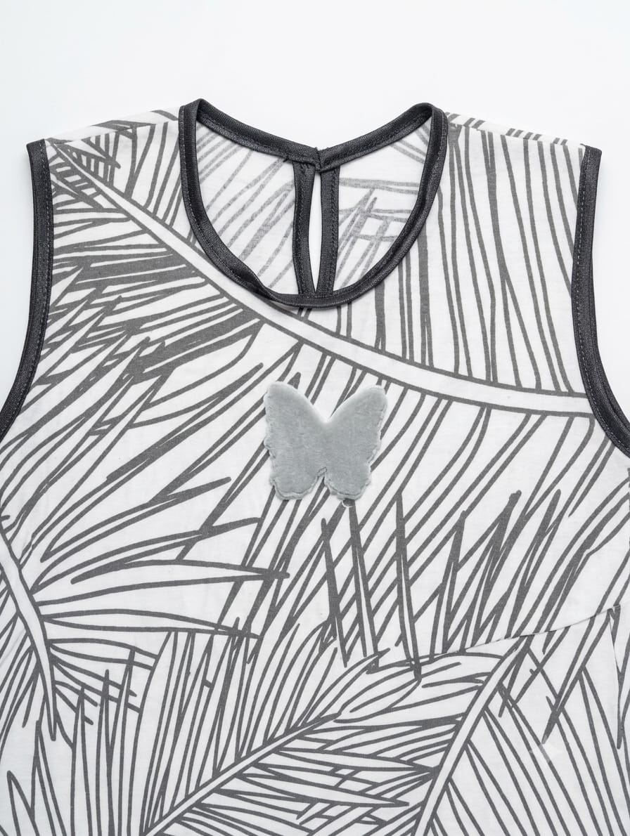 Baby Girl Sleeveless Tropical Leaf Print Frock - Mashoom Janan