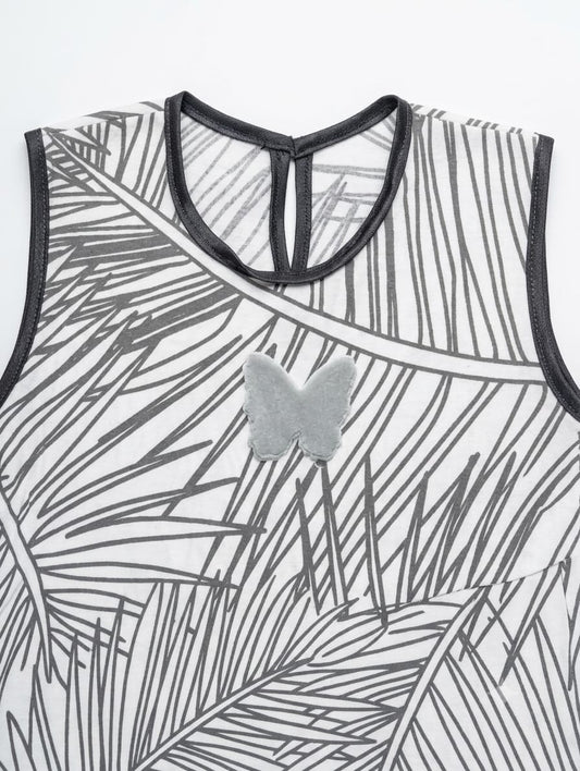 Baby Girl Sleeveless Tropical Leaf Print Frock - Mashoom Janan