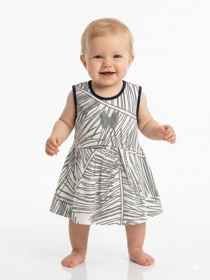 Baby Girl Sleeveless Tropical Leaf Print Frock - Mashoom Janan