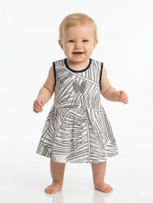 Baby Girl Sleeveless Tropical Leaf Print Frock - front view - Mashoom Janan