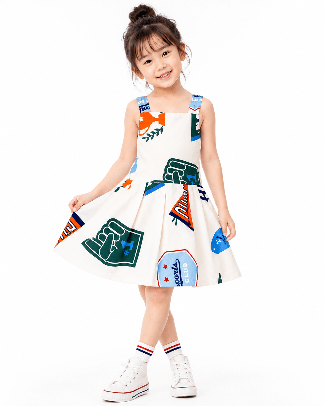Baby Girl Sports-Print Summer Cotton Frock - front view - Mashoom Janan