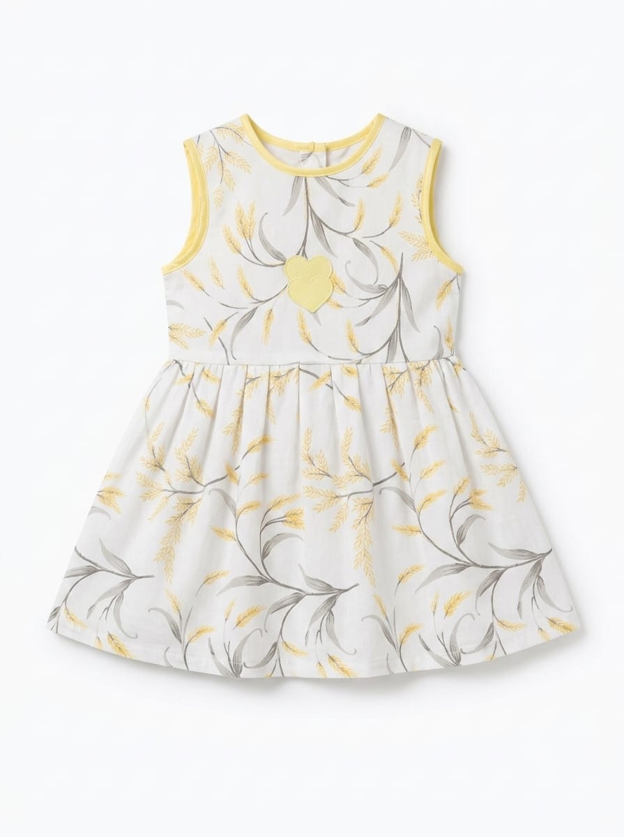 Baby Girl Summer Wheat Branch Floral Frock - Mashoom Janan