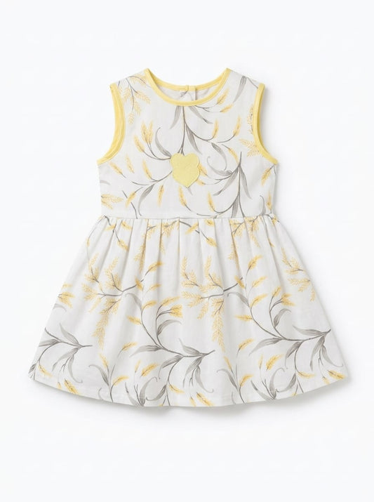 Baby Girl Summer Wheat Branch Floral Frock - Mashoom Janan
