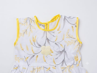 Baby Girl Summer Wheat Branch Floral Frock - Mashoom Janan