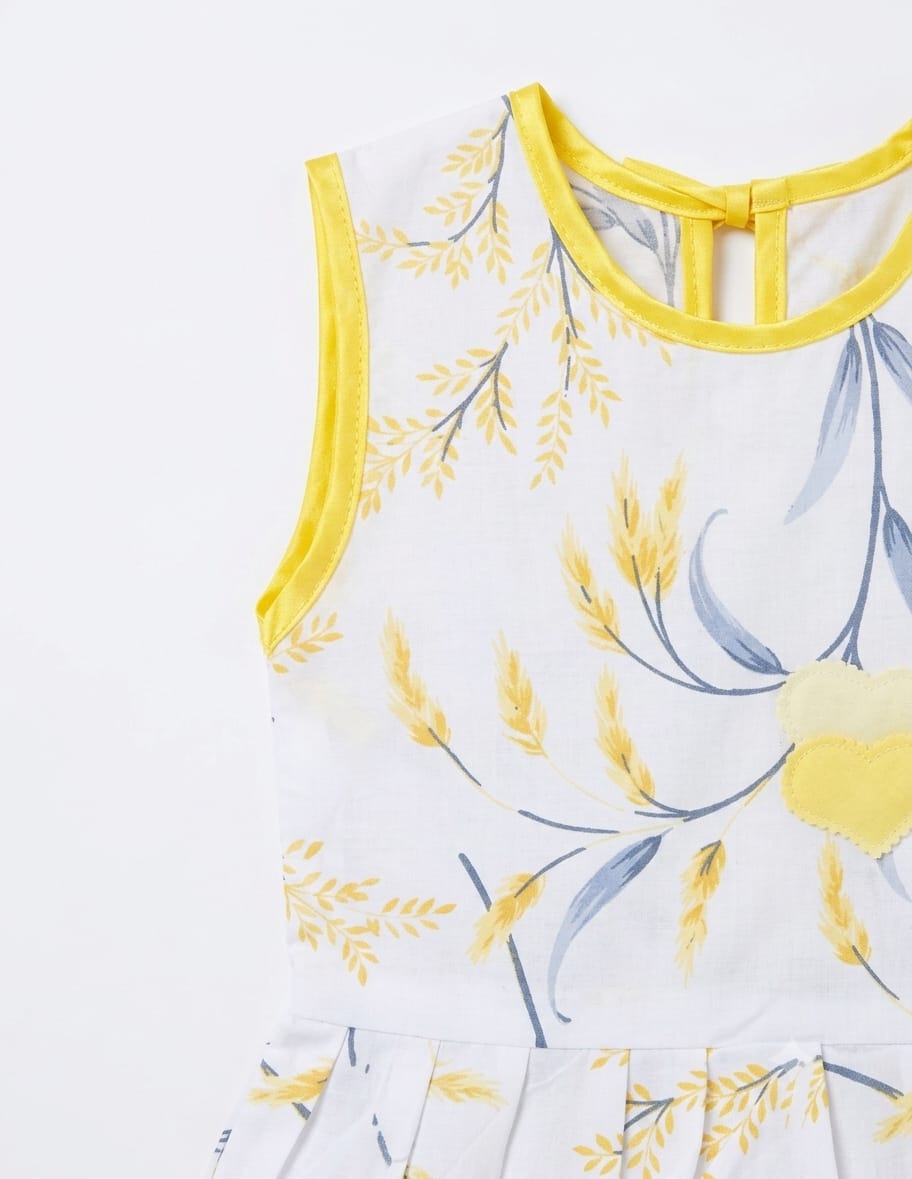 Baby Girl Summer Wheat Branch Floral Frock - Mashoom Janan