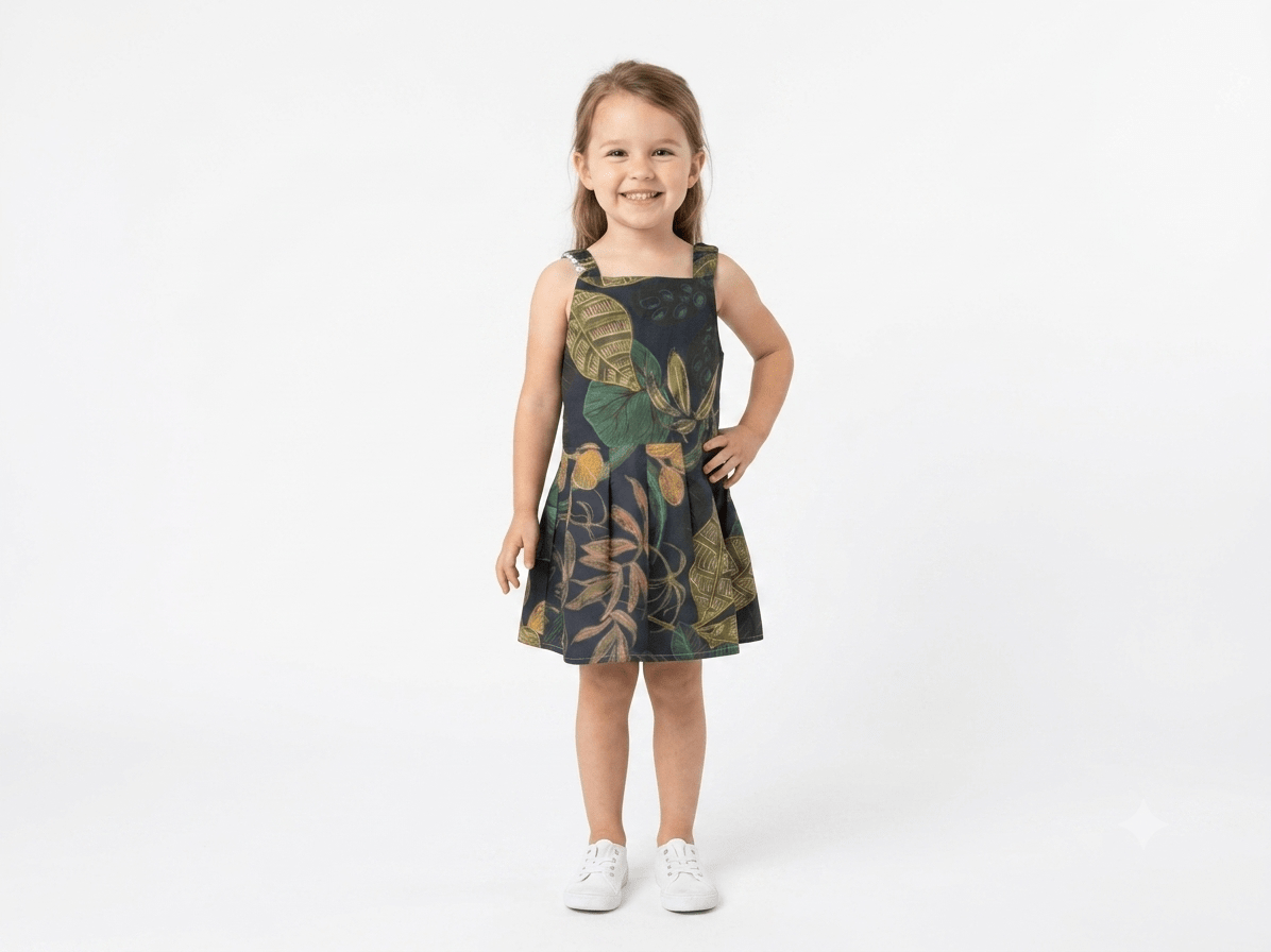 Baby Girl Tropical Leaf Print Cotton Frock - front view - Mashoom Janan
