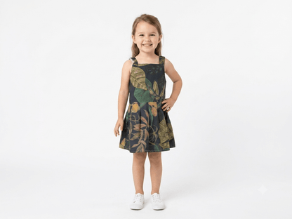 Baby Girl Tropical Leaf Print Cotton Frock - front view - Mashoom Janan
