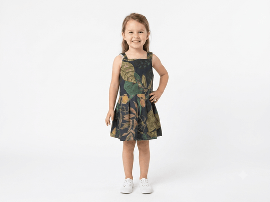 Baby Girl Tropical Leaf Print Cotton Frock - front view - Mashoom Janan