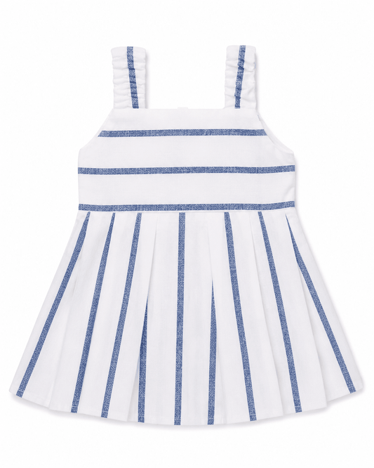 Baby Girl White & Blue Striped Pleated Summer Frock - Mashoom Janan