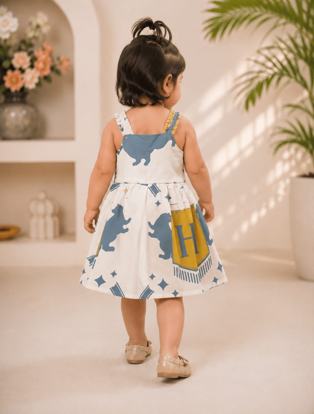 Baby Girls Hufflepuff Print Cotton Frock - Mashoom Janan